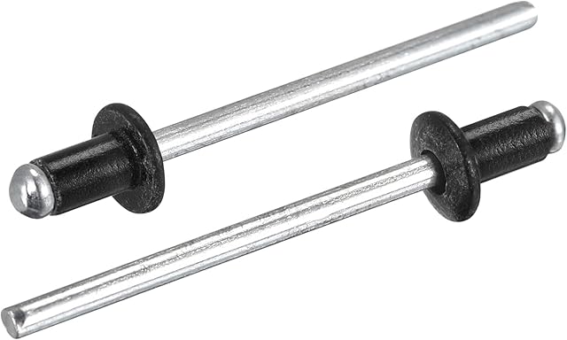 sourcing map Aluminum Blind Rivets, 3.2mm x 5mm (1/8" x 13/64") Open End Rivet Flat Round Head for Joining Metal Plate Leather, Black 400 Pcs