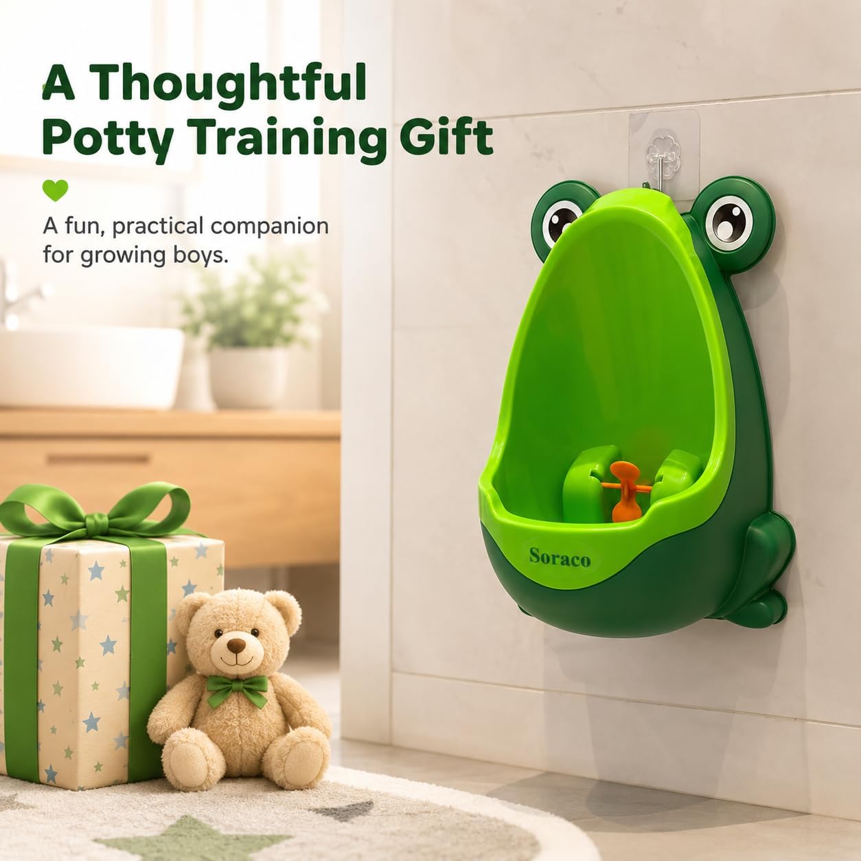 Soraco Cute Frog Potty Training Urinal for Boys with Funny Aiming Target, Toddler Urinals for Potty Training (Green)