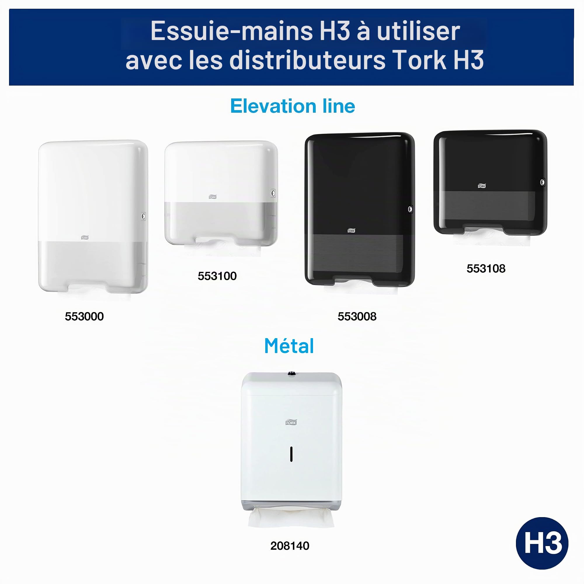 Tork Essuie-mains pliés en V Advanced - 290179 - Papier d'essuyage pour Distributeur H3 - Absorbant et indéchirable 2 plis vert - 15 x 250 feuilles