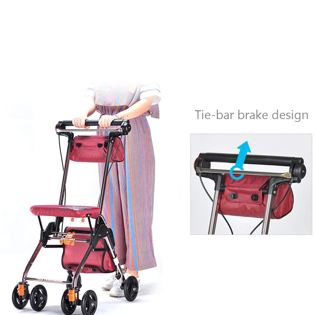 Deambulatore, Deambulatore da viaggio leggero, Deambulatore portatile con deambulatore con sedile Carrello per la mobilità di ausilio, larghezza del sedile 315 mm X lunghezza del sedile 215 mm kxtmm