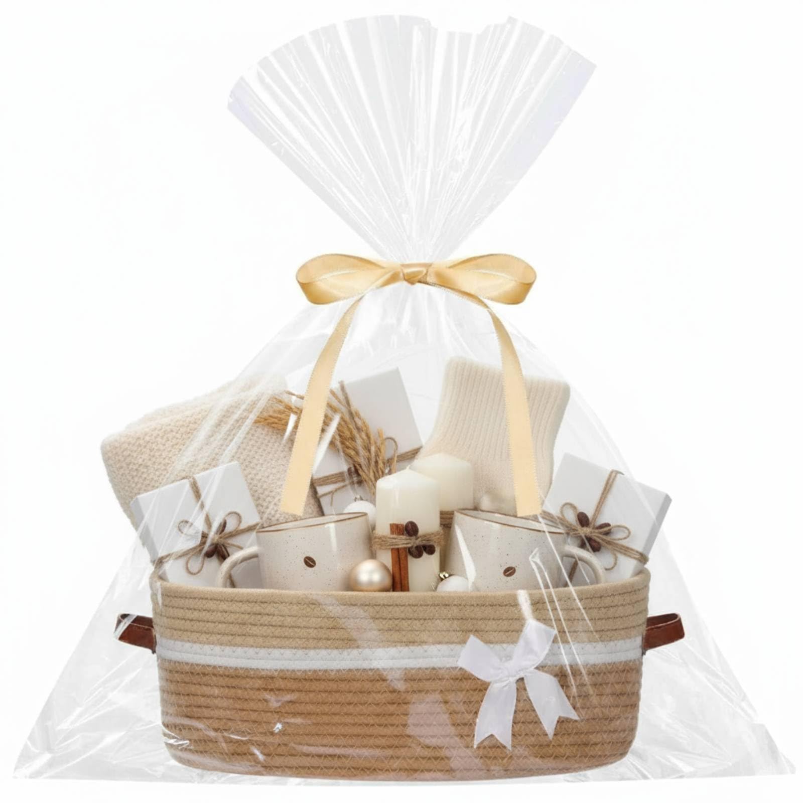 Colingmill 2026 Graduation Large Woven Basket for Gifts Empty Set with Gift Bags and Ribbon Gift Baskets and Wrapping Set Storage 14"x 10"x 5.5" Decorative Box for Class of 2026 Graduation(Yellow)