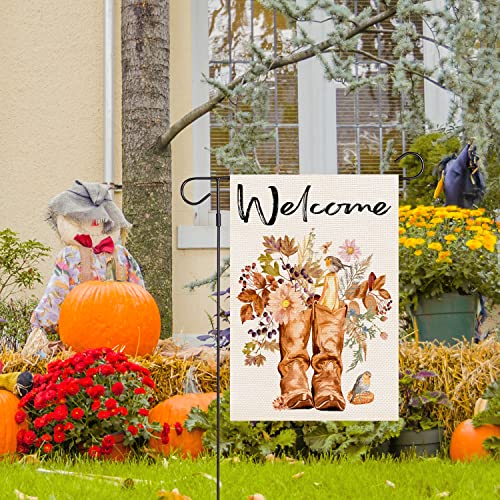 Balgardekor Welcome Boots Garden Flag Cowboys Flag Cowgirl Themed Garden Flag Decorative Flag Vertical Double Sided Flower Bird Spring Summer Autumn Fall Yard Outdoor Decor 12.5 X 18 Inches(Welcome Boots) #TOP3