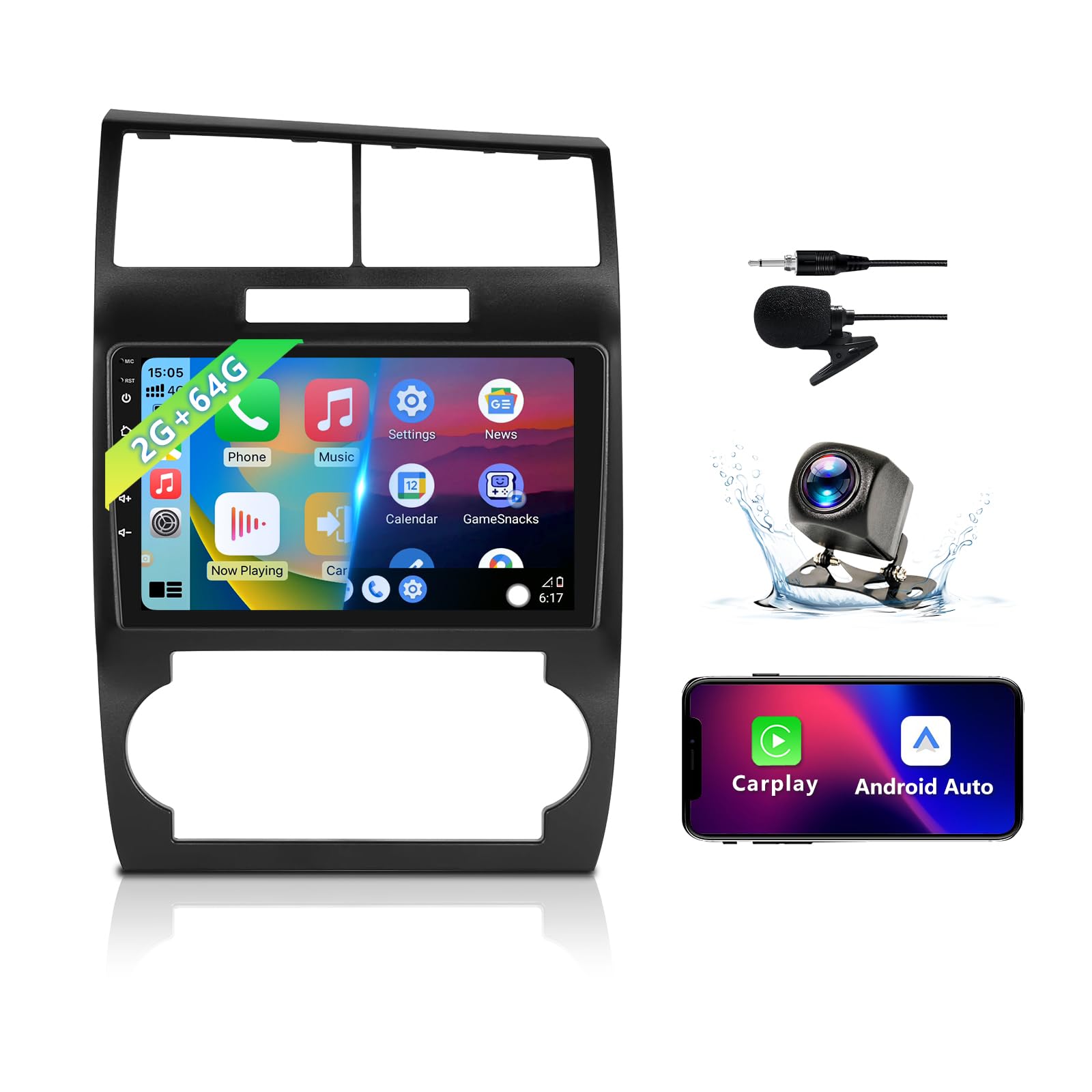 ZHNN Android 13 Car Radio Stereo Compatible with Dodge Charger/Magnum 2005 2006 2007, 9 inch 2+64GB Car Stereo with CarPlay Android Auto Mirrorlink