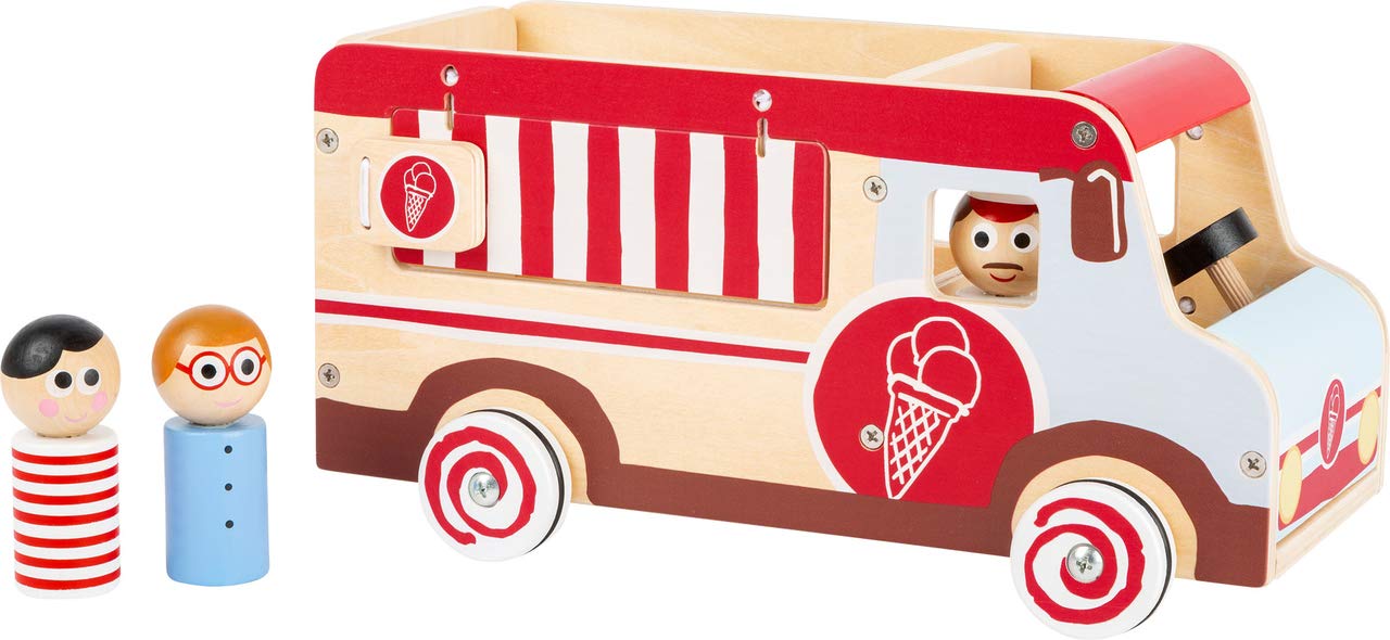 small foot 11457 Großer Eistruck aus Holz, mit Spielfiguren, Klappelementen und Rädern, im Eisdesign, ab 3 Jahren