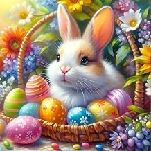 Kerio Diamond Painting Kits DIY Square Diamond Art Kit 5D Full Drill Diamond Painting Kit for Adults Beginners, Easter Bunny and Eggs 10x10inch
