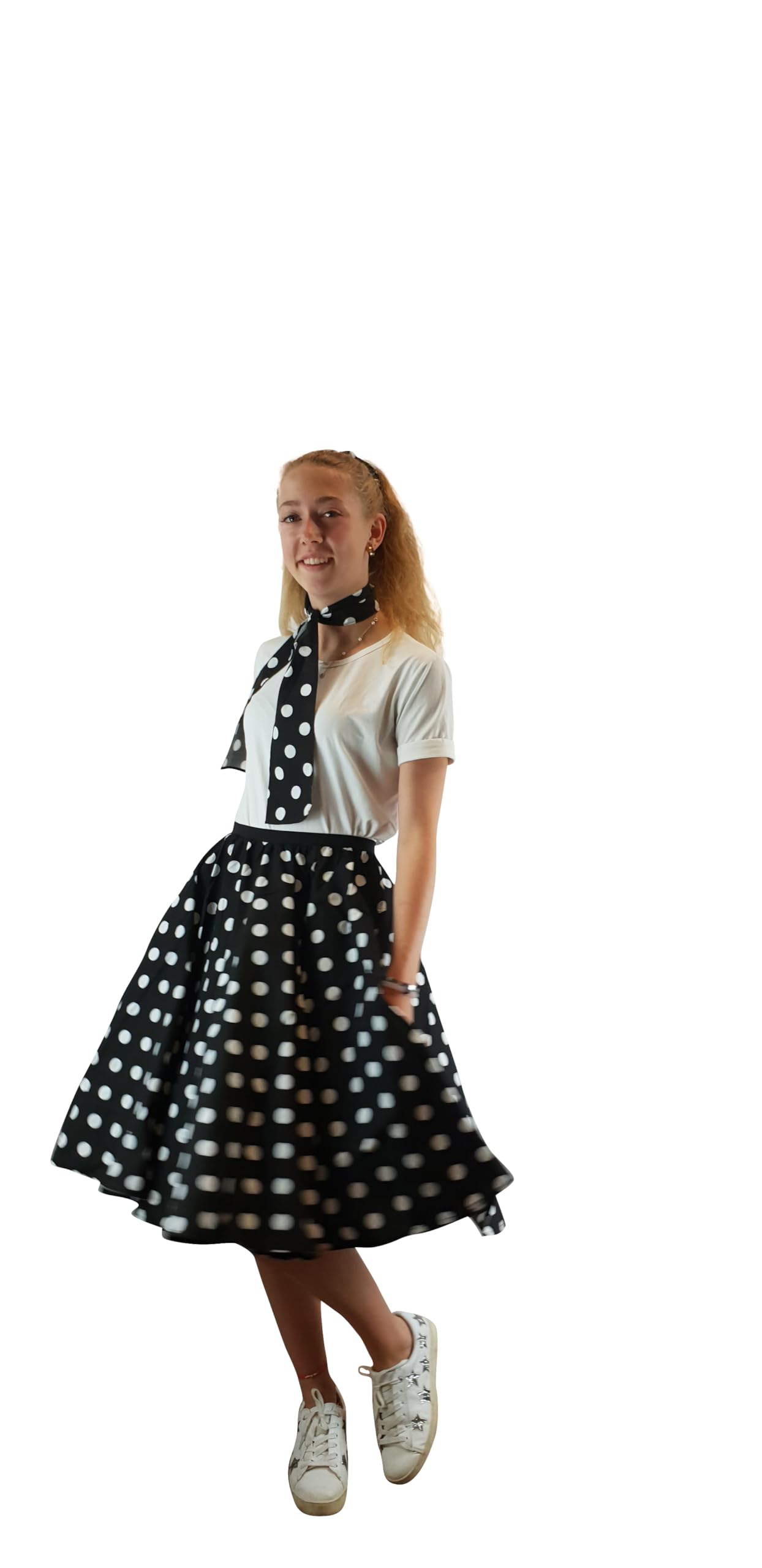 Ladies Rock n Roll Polka Dot Skirt and Scarf 50's - 60's Style Fancy Dress