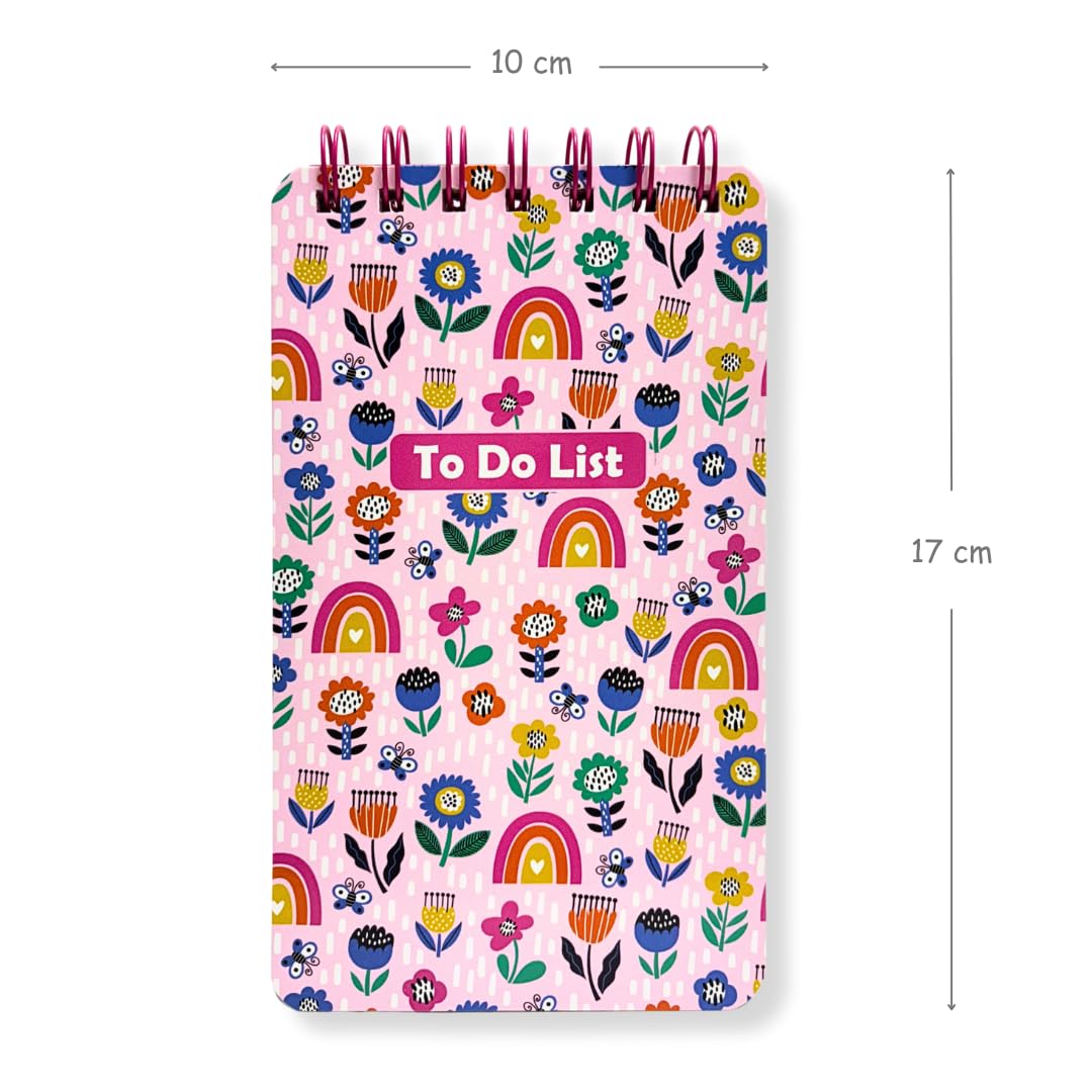 Tot Tales To-Do List Set of 2 Size (17 x 10 cm) 192 Ruled Pages, 80 GSM Spiral Bound Notebooks for Daily Tasks, Checklists - Floral Rainbow Set of 2 2