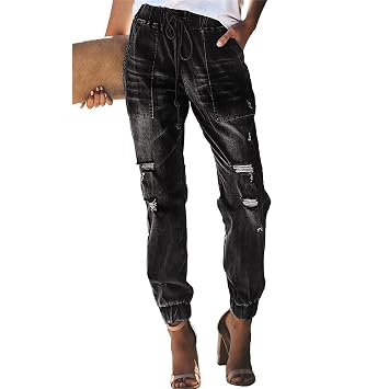 Amazon.com: Pantalones elásticos con cordón para mujer (grande, gris negro)  : Ropa, Zapatos y Joyería