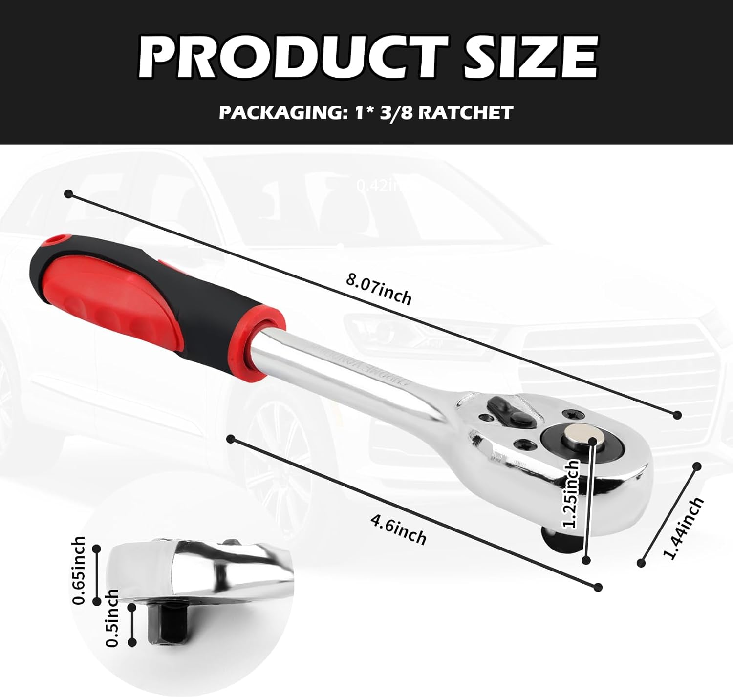 Salior 8 Inch Dual Direction 3/8 Ratchet,Multi-Purpose Socket Wrench Ratchet Wrench for Filter,Spark Plug,Lug Nut Socket,Universal Quick-Release Ratcheting Wrenches Car Accessories