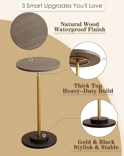 Miniatura 3 de Masupu Mesa auxiliar redonda para espacios pequeños, mesa auxiliar de pedestal, mesa auxiliar pequeña con base de metal, para sala de estar,