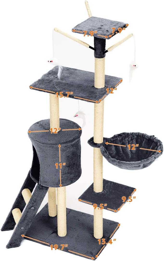 MELLCOM Cat Tree Cat Tower for Indoor Cats Clearance, 56" Multi-Level Cat Condo with Cat Scratching Post, Cat Toys, Basket Lounger, and Ladder, Cat Furniture Activity Center for Kitty House Play