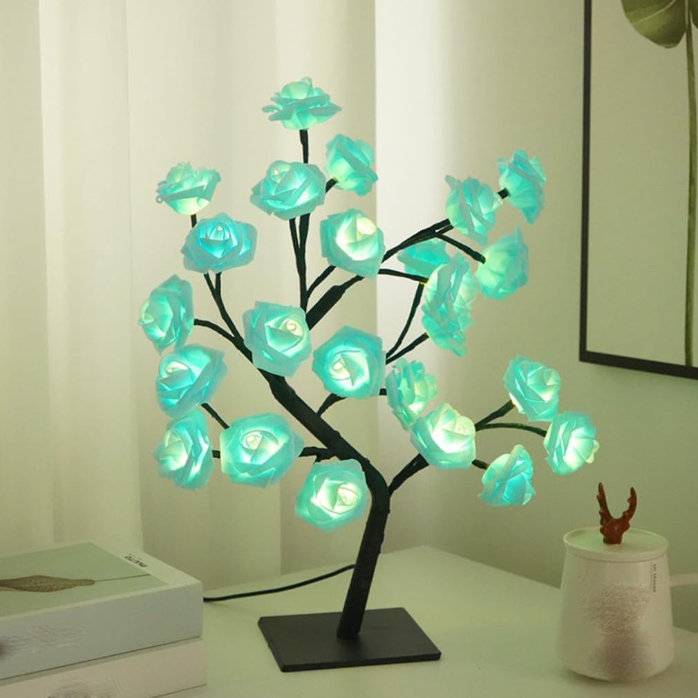 Tree Lamp, Colorful Light Up LED Rose Tree Table Lamp, Rose Flower Tree Night Light, Rose Flower Fairy Lamp, USB Operated Artificial Tree Light Decoration for Home Wedding Valentine's Day (Blue)