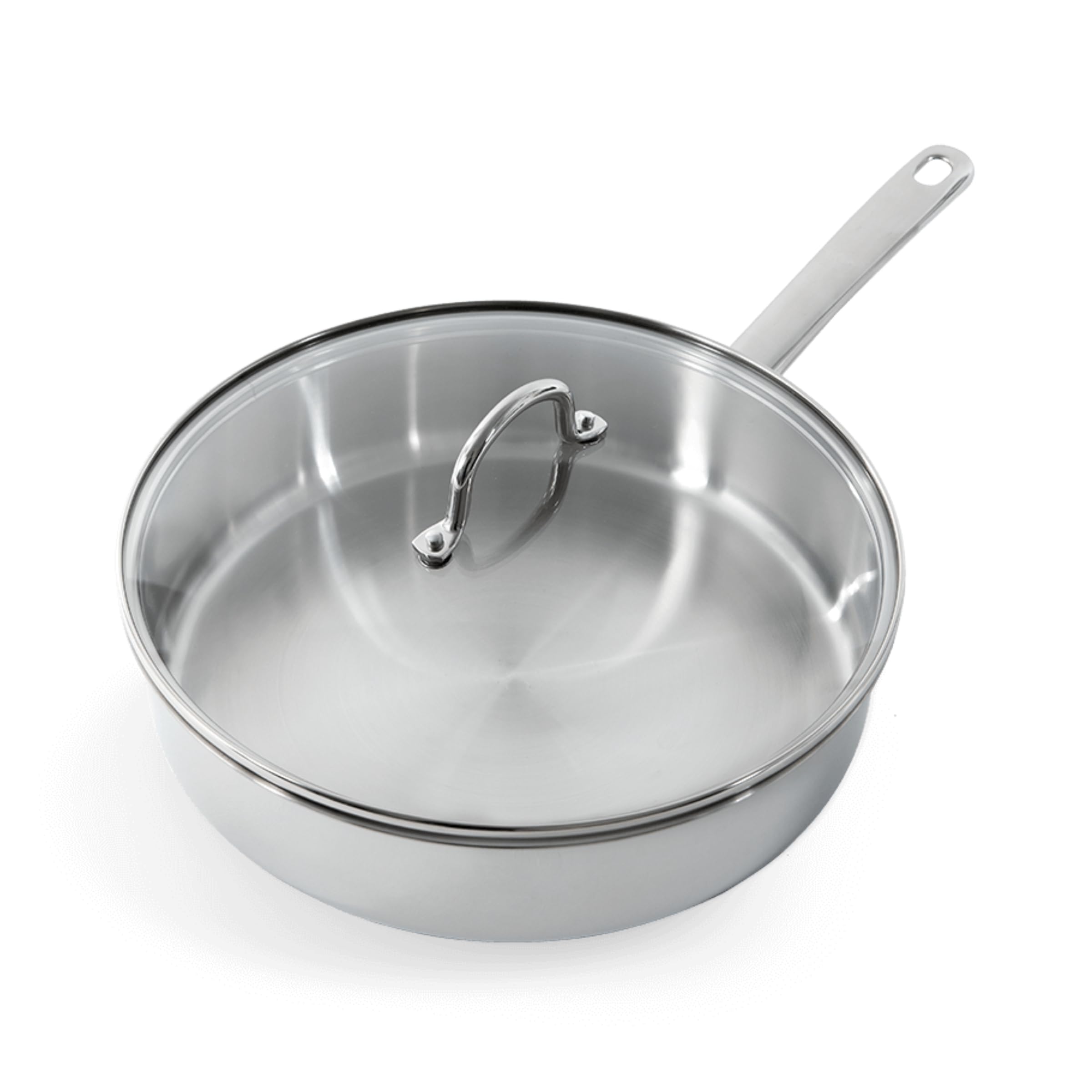 BK Bright 18/10 Edelstahl Schmorpfanne Ø 28 cm Mit Deckel,Hoher Rand, Professionelles Kochen, Unbeschichtet, 3-Ply,Kaltgriff,Induktion,Edelstahl Poliert,Backofenfest Bis 230°C,Spülmaschinenfest,Silber