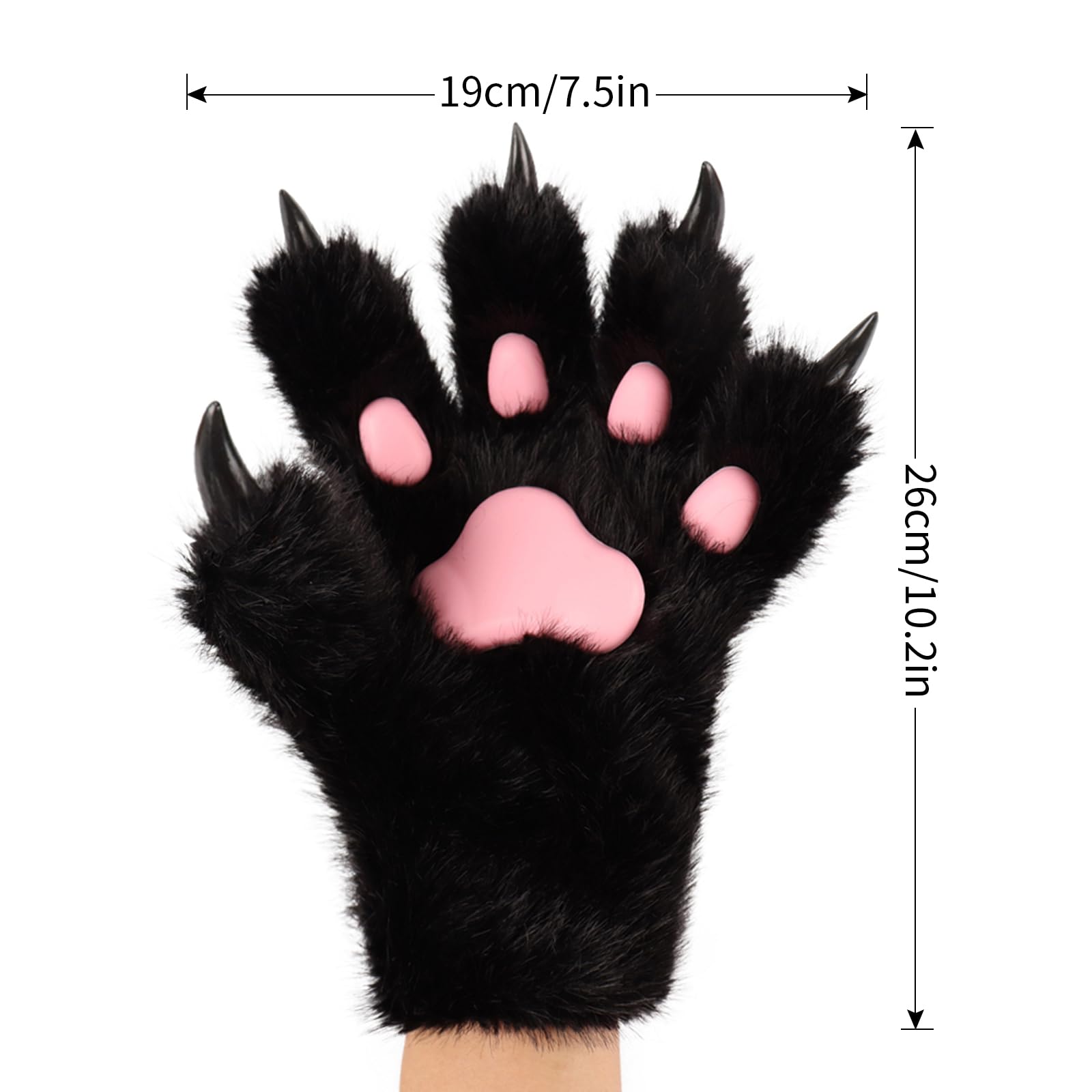 Flauschige Ohren Schwanz und Katzenpfoten Handschuhe Set Kostümzubehör für Halloween Weihnachten Karneval und Partys