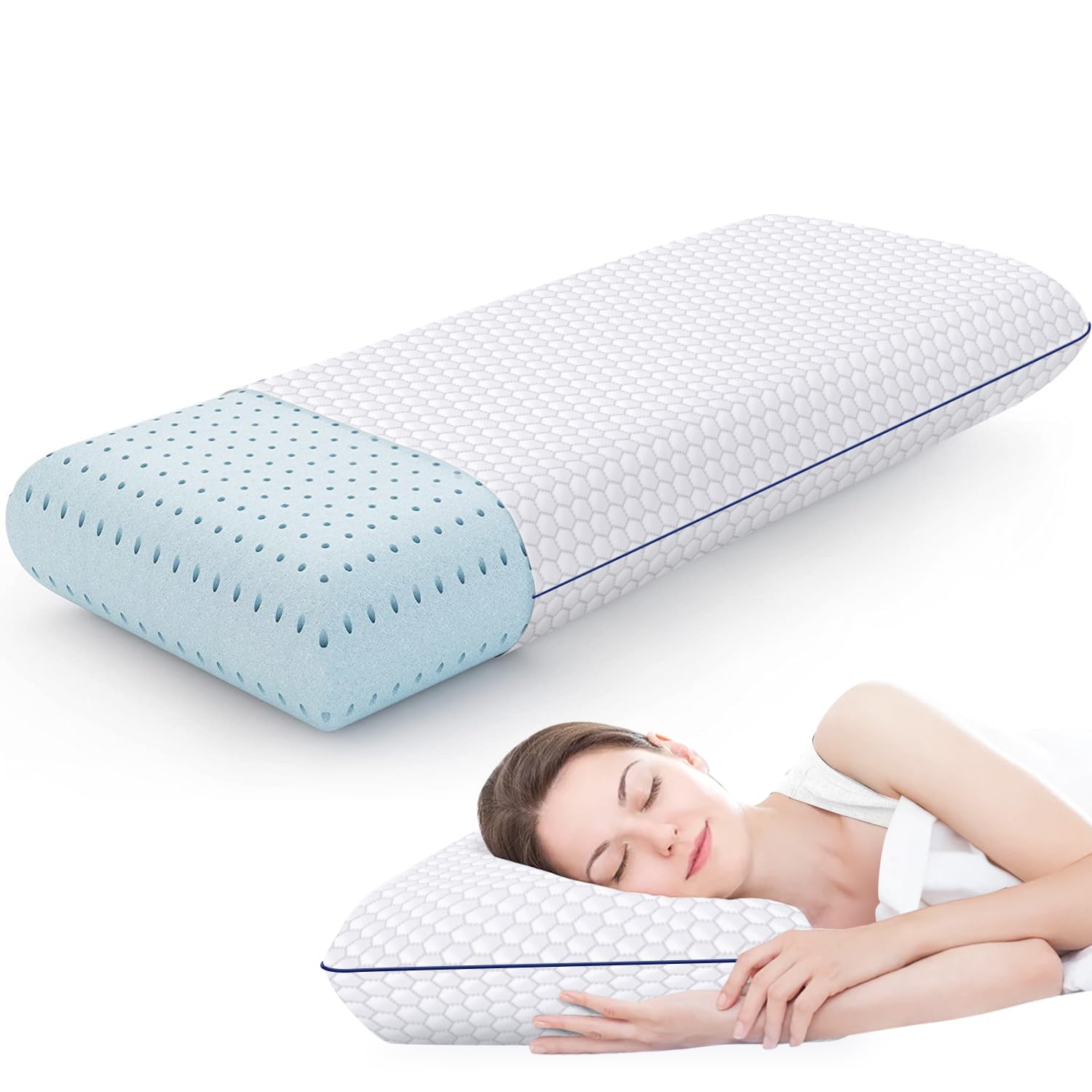 Memory Foam Pillows for Side, Back and Stomach Sleepers, Cooling Pillow with Washable Cover and Breathable Mesh, Bed Pillow for Sleeping King Size (Grey)