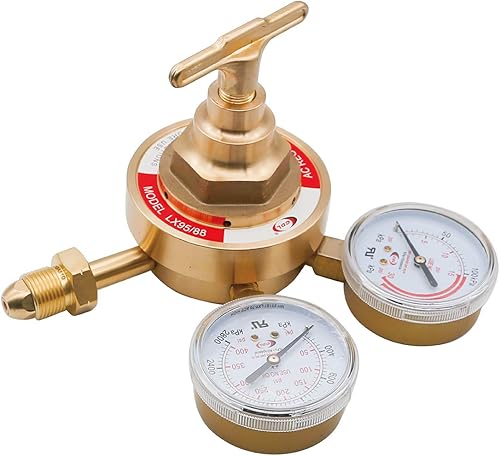 Miniatura 3 de CDL Regulador de acetileno resistente CGA510, regulador de antorcha de corte de calibre de tanque grande, salida 0-30PSI entrada 0-400PSI, latón