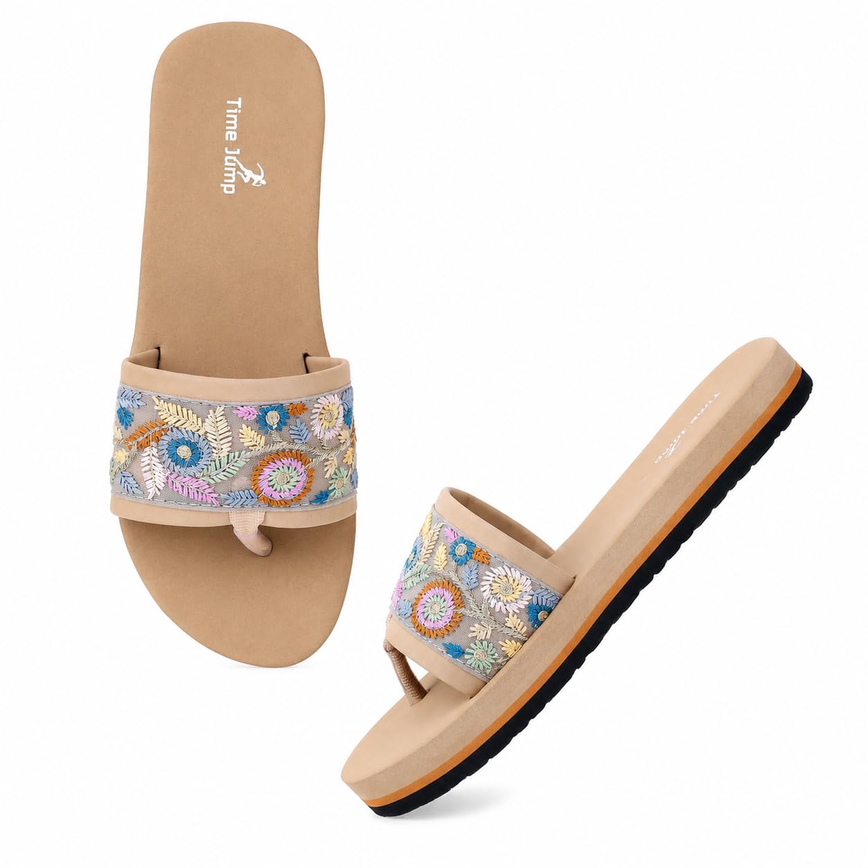Women's Floral Embroidered Toe Ring Slippers | Soft Cushioned Footbed | Anti-Slip Flat Sandals | Comfortable Casual Flip Flops for Daily Wear.-image-35