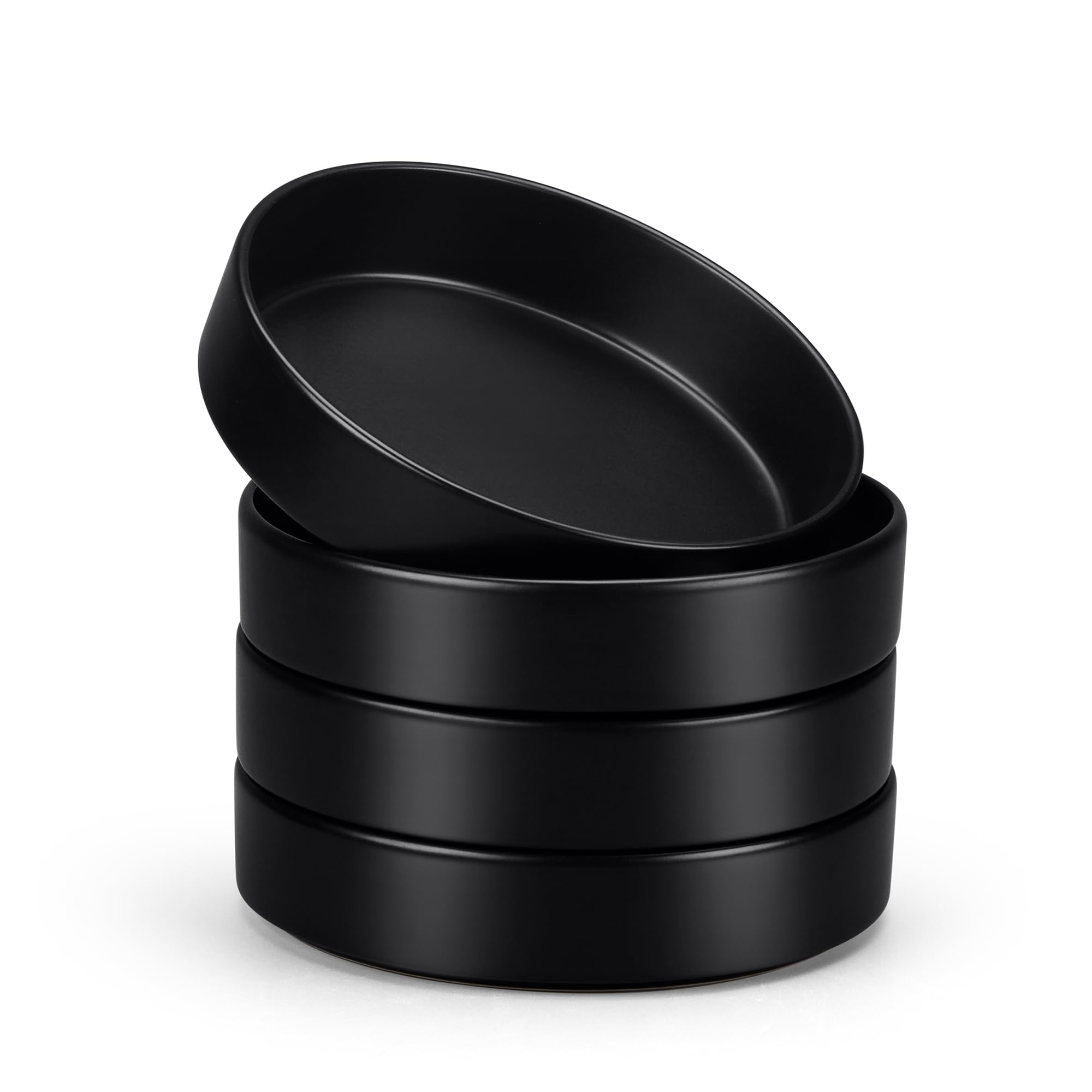 Photo 1 of E-far Pasta Bowls Set of 4-35oz Shallow Ceramic Bowl Plates for Serving Dinner, Soup & Salad | Stoneware Pasta Plates | Microwave & Dishwasher Safe | Matte Black