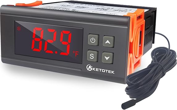 KETOTEK Digital Temperature Controller Fahrenheit &Centigrade Thermostat 120V 16A Relay with Sensor, Heating and Cooling for Homebrew Incubator Greenhouse