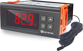 KETOTEK Digital Temperature Controller Fahrenheit &Centigrade Thermostat 120V 16A Relay with Sensor, Heating and Cooling for Homebrew Incubator Greenhouse