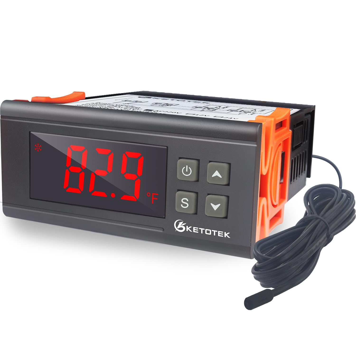 KETOTEK Digital Temperature Controller Fahrenheit &Centigrade Thermostat 120V 16A Relay with Sensor, Heating and Cooling for Homebrew Incubator Greenhouse