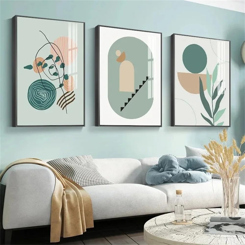 WBYZAC Wall Pictures-Nordic Morden Geometric Lines Abstract Leaf Art Canvas Painting Poster Picture Living Room Kitchen Office Bedroom Home Decoration-40 * 50cm*3PCS (No Frame)