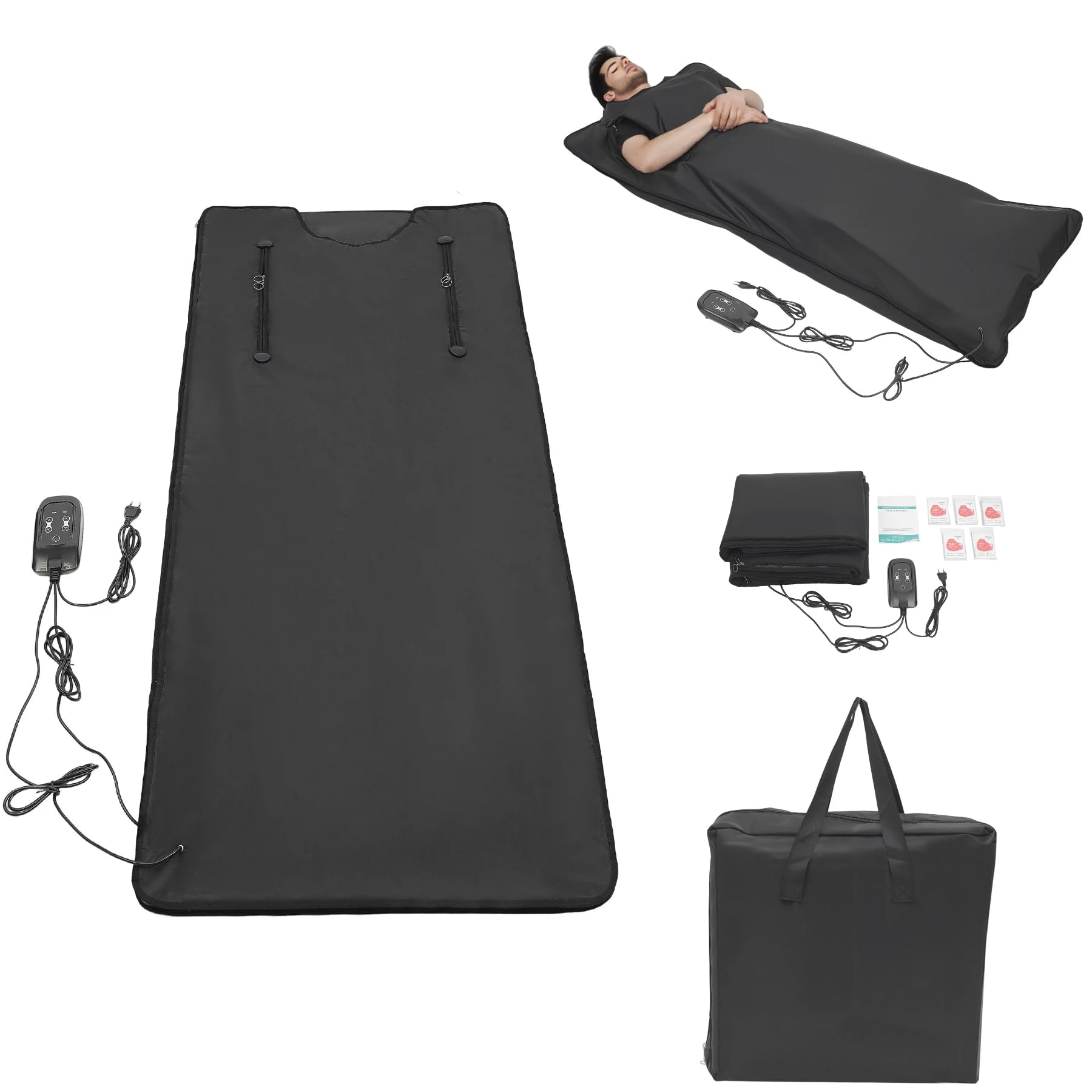 Manta térmica para sauna de infrarrojos, 500 W, para sauna, con mando a distancia, bolsa portátil, 30-70 ℃ 20-60 min, para sudar, relajación, desintoxicación, mejora la piel