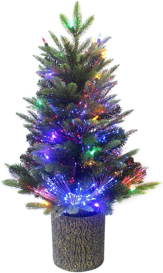 Kurt S. Adler 32-Inch Northern Light Pot Tree with Fiber-Optics and Multi-Color LED Lights