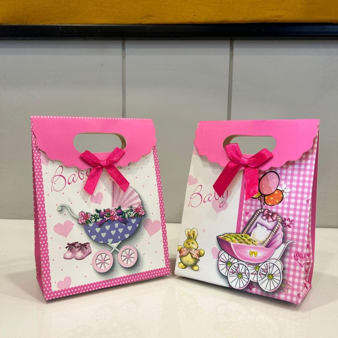 SATYAM KRAFT 6 Pcs Baby Girl Gift Boxes with Velcro, Pink, Size 12 x 5.8 x 16 cm, Baby Shower, Birthday, Party, Season's Greetings