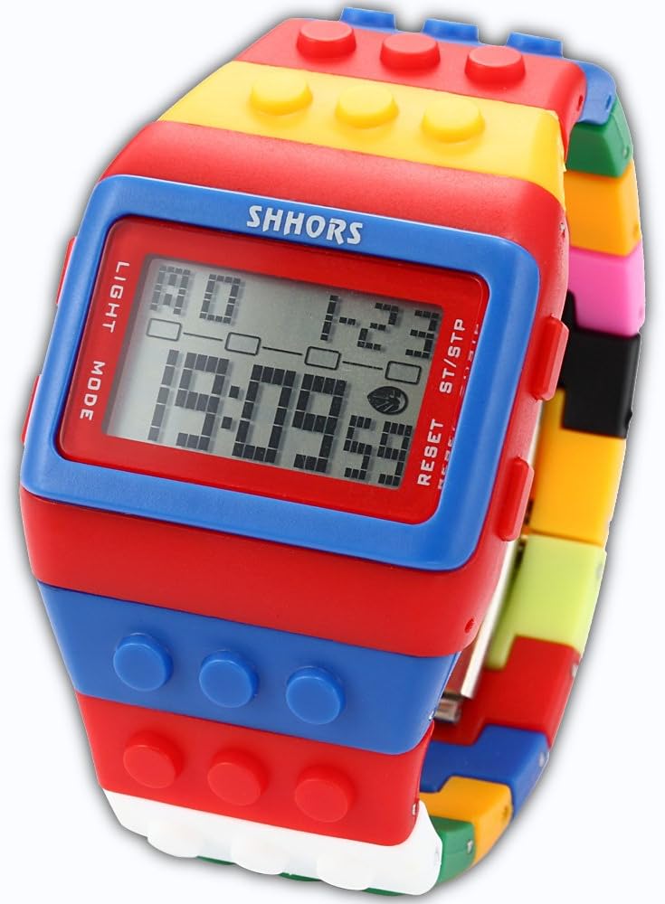 SHHORS Men's Ladies Blocks Constructor Digital LED Backlight Alarm Sport Wrist Watch