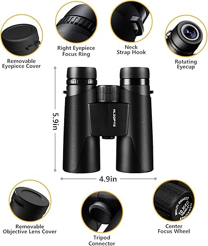 Miniatura 7 de Prismáticos de 10 x 42 para adultos con adaptador de teléfono, prismáticos de observación de aves HD 10 x 42, fácil enfoque, BAK4, binoculares para