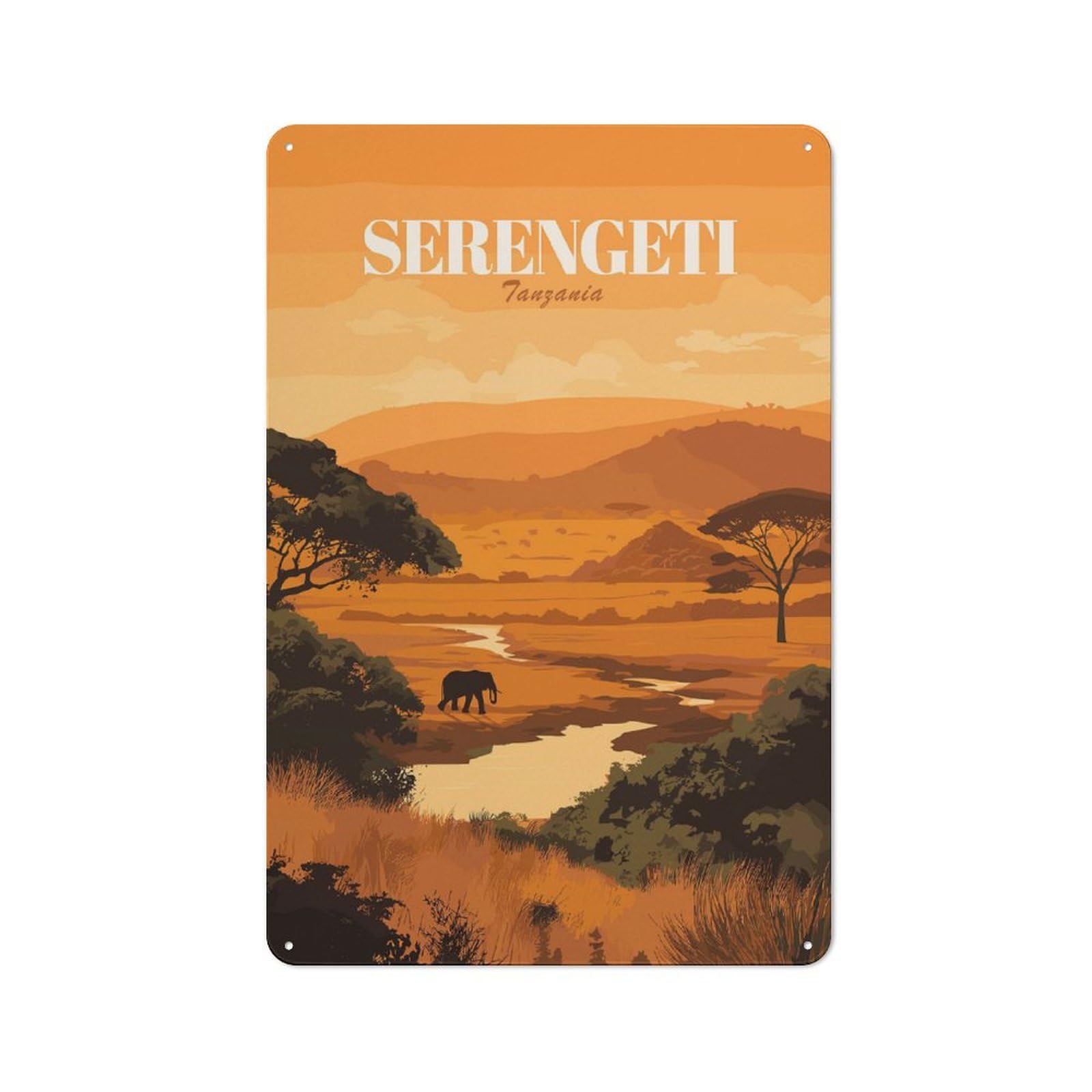 Junmoney Style-22 Serengeti National Park Vintage Creative Metal Wall Decor 30X20cm, Decorative Metal Sign For Office, Study, Studio Or Hallway