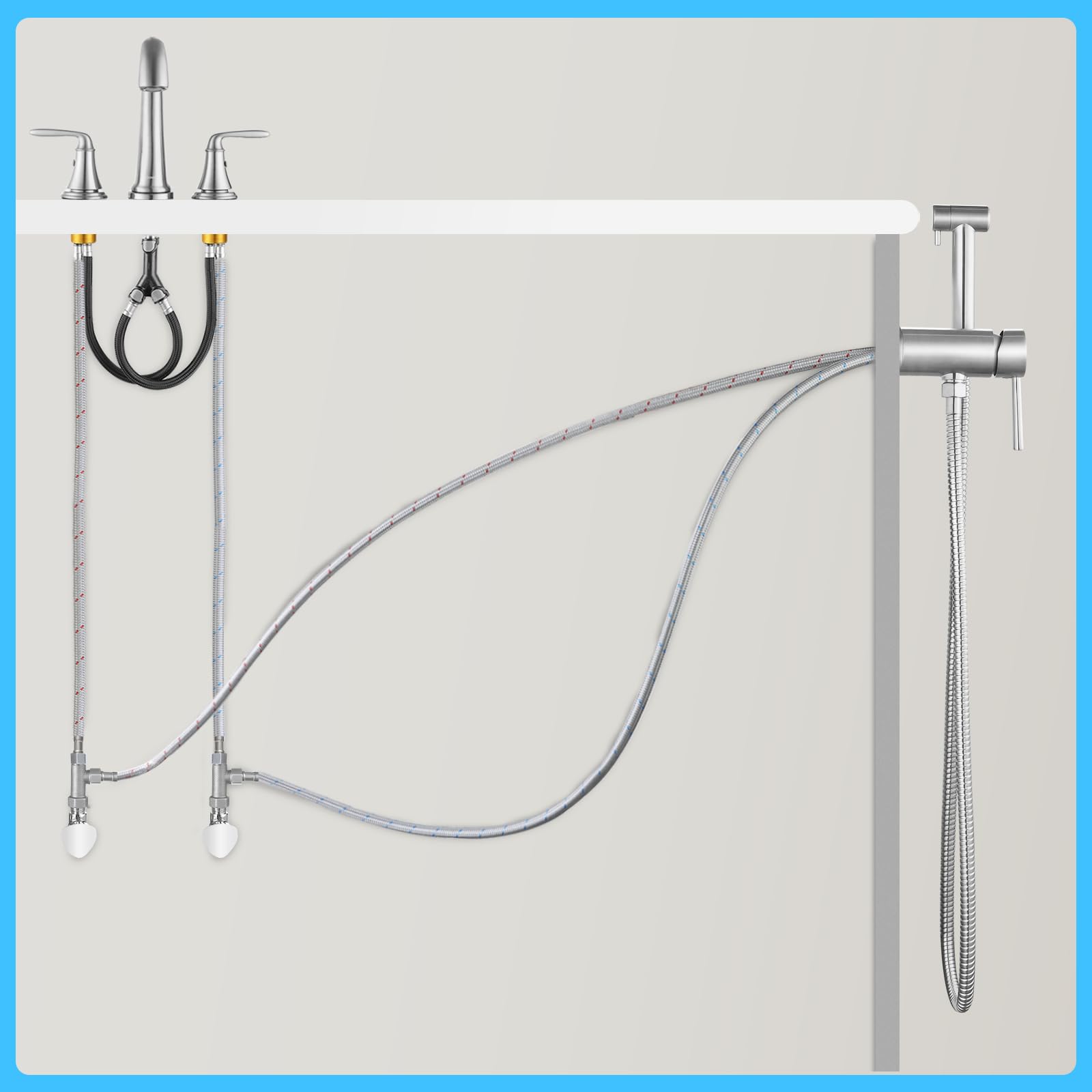 Kit Douchette Wc Eau Chaude Et Froide à Installer Sur le Côté de l’Armoire de Salle de Bain. Douchette Toilette en Acier Inoxydable Pour le Nettoyage de l’Hygiène Personnelle, Nickel Brossé