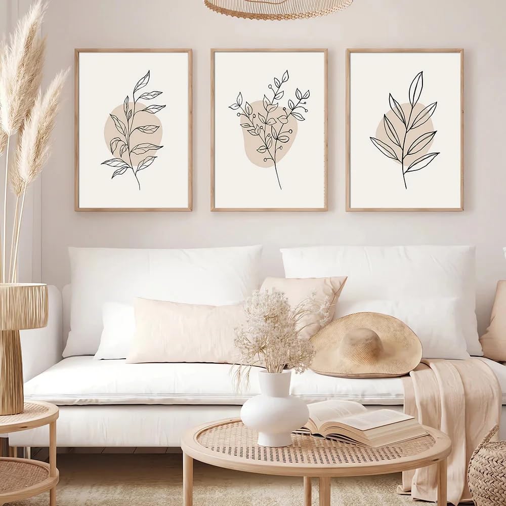 WBYZAC Art Prints-Bohemian Abstract Aesthetic Botanical Canvas Painting Boho Plant Leaf Scandinavian Art Poster Print Living Home Kitchen Office Decor-50 * 70cm*3PCS (No Frame)