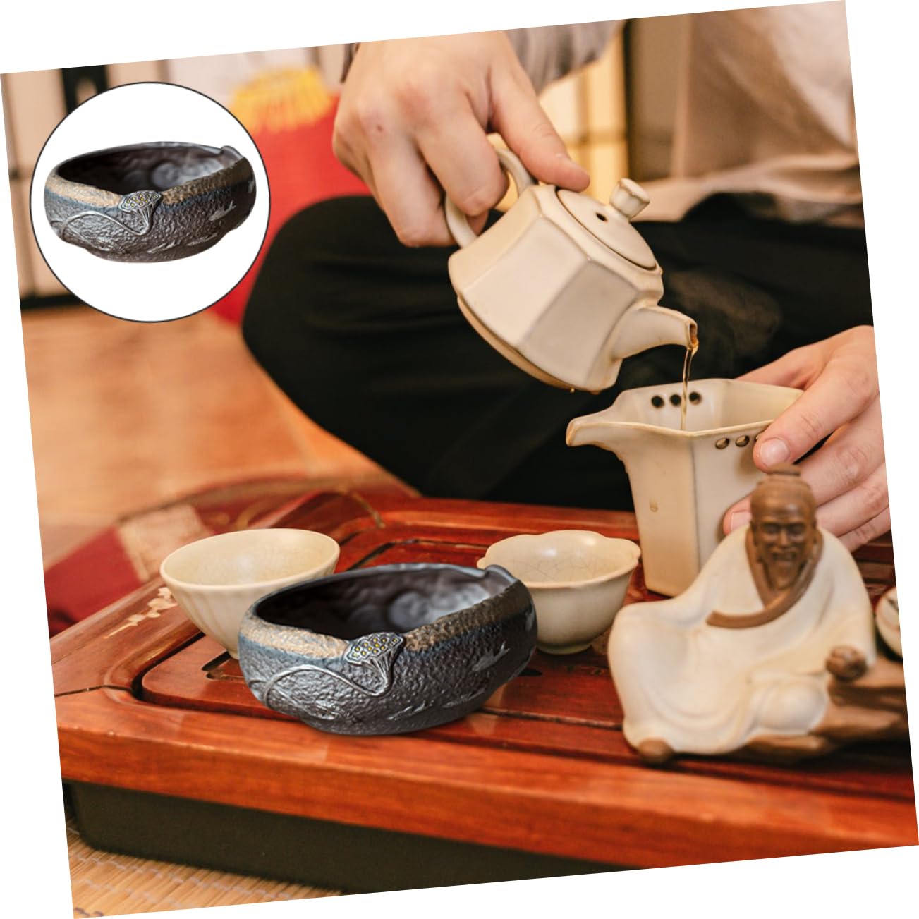 Mikinona Cuenco para Lavar Tazas de Té de Cerámica Diseño de Loto Decoración Hogar Cuenco para Residuos de Té para Aficionados