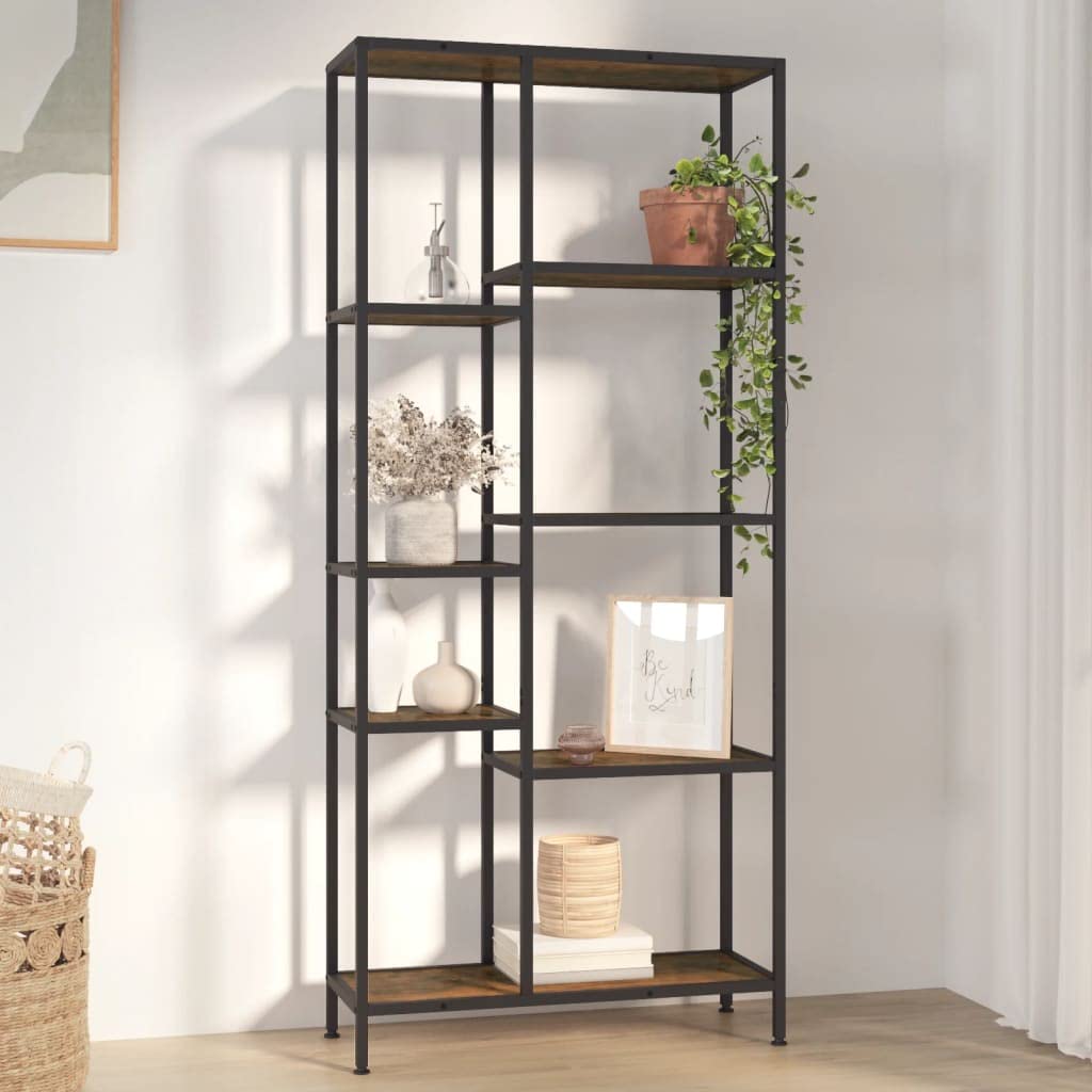 Regał na książki 80 x 30 x 180 cm, stal z materiału drewnopochodnego, regał stojący z uchwytem ściennym do salonu, biura, sypialni, pokoju dziecięcego i korytarza, organizer do
