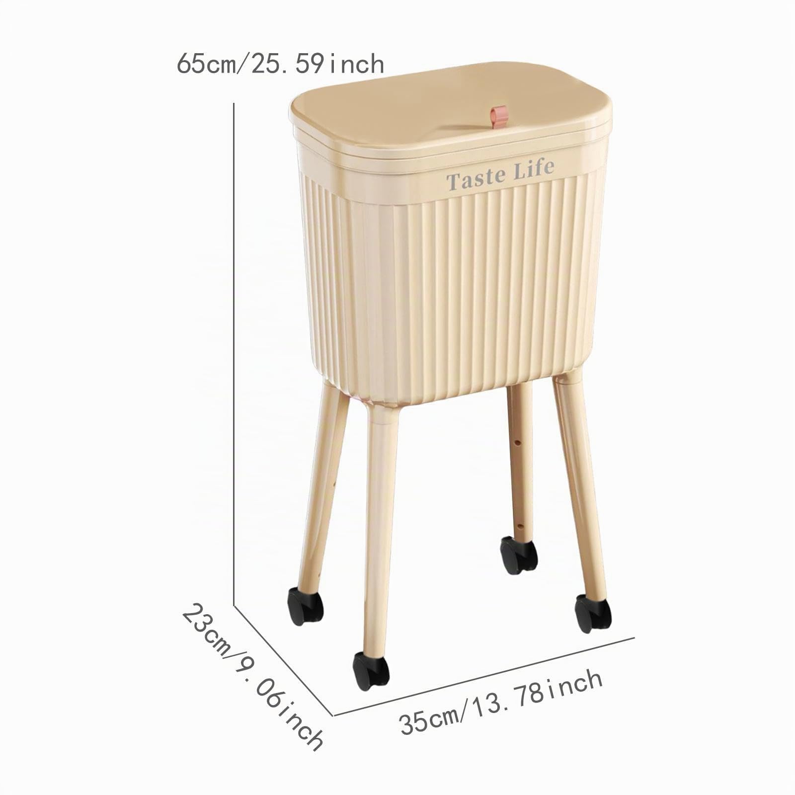Pattumiera con Ruote Secchio Spazzatura con Coperchio Organizzatore Rifiuti Grande capacità Struttura Ergonomica in PP Adatto a Cucina Soggiorno Uffic, Giallo