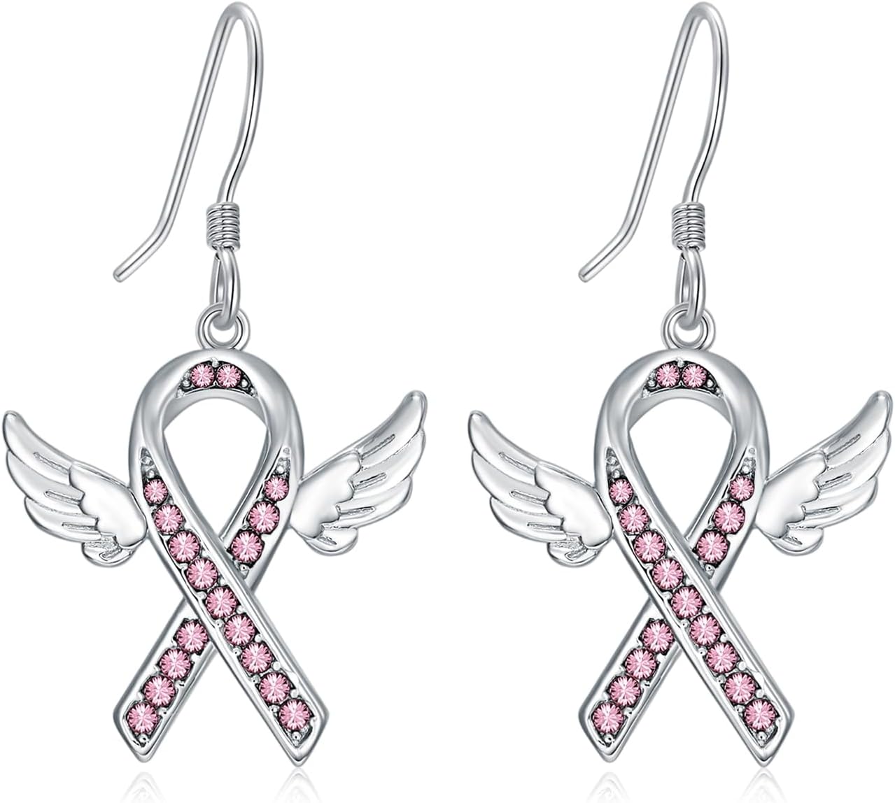 AOBOCO 925 Sterling Silver Butterfly/Dragonfly Breast Cancer Awareness Pink Ribbon Dangle Drop Earrings Breast Cancer Survivor Gifts for Women