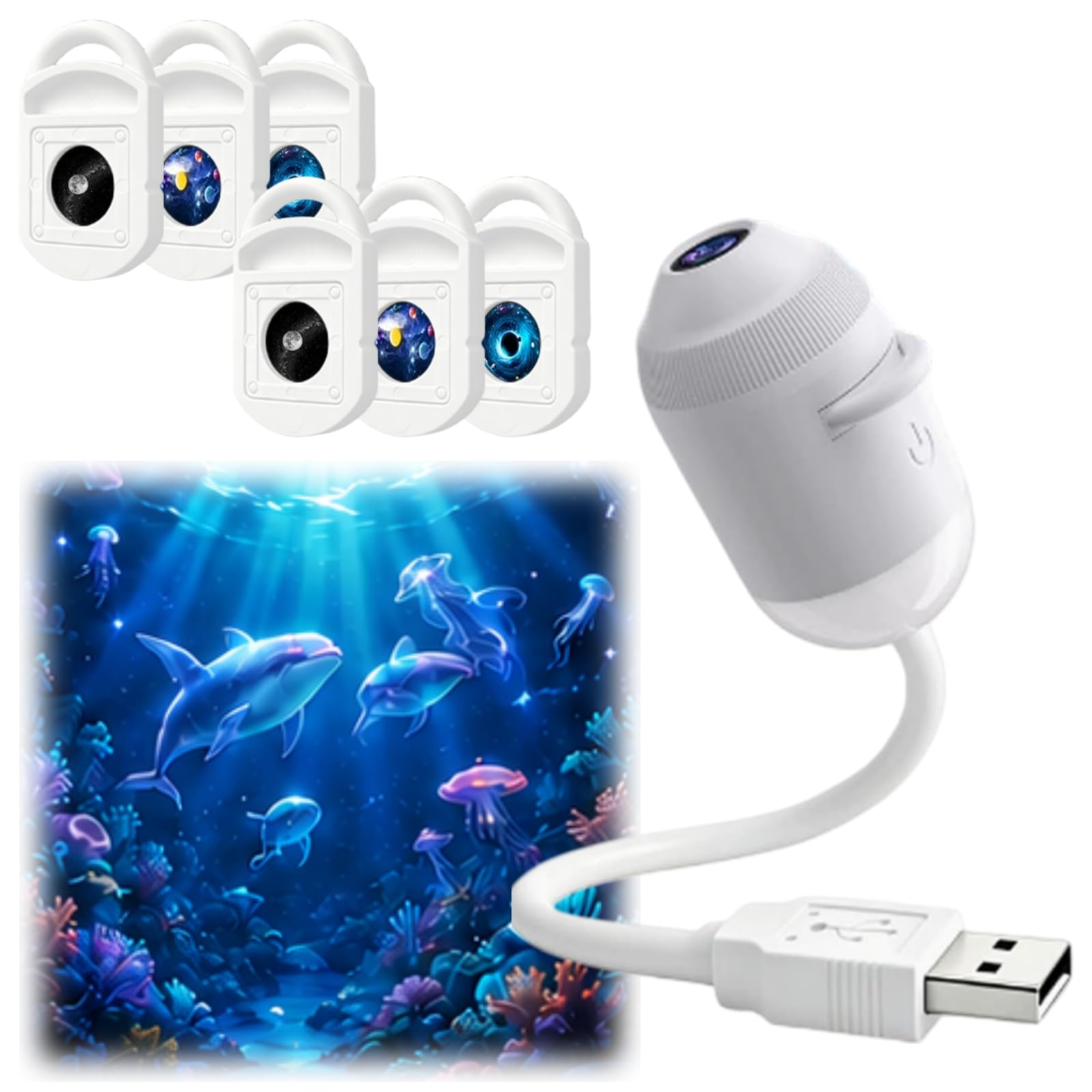 ENCOMAG HD Smart Dynamic 5d Holographic Night Light Projector, Plug and Play HD 2-in-1 Galaxy Star, Galaxy Projector, Portable Starry 360° Adjustable Hd Galaxy with Projection Films (with 6 Films)