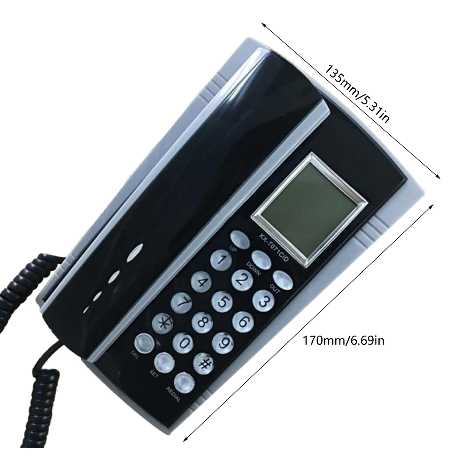 KX~071 - Telefono con cavo con display LCD, supporto da parete per telefono fisso e telefoni da tavolo, display LCD e Redail
