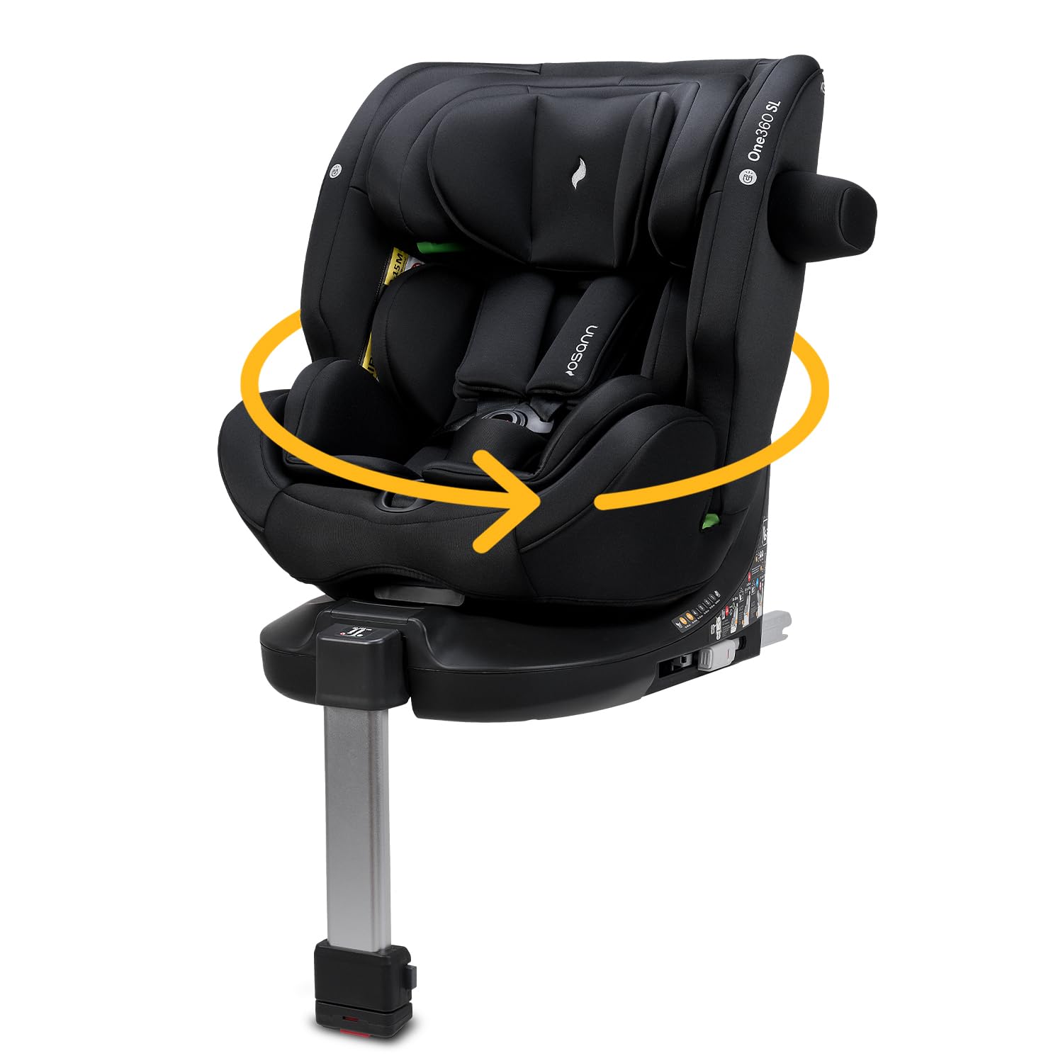 Osann One360 SL i-Size, seggiolino per bambini girevole a 360 gradi con Isofix + base, da 40 – 150 cm, seggiolino auto – All Black