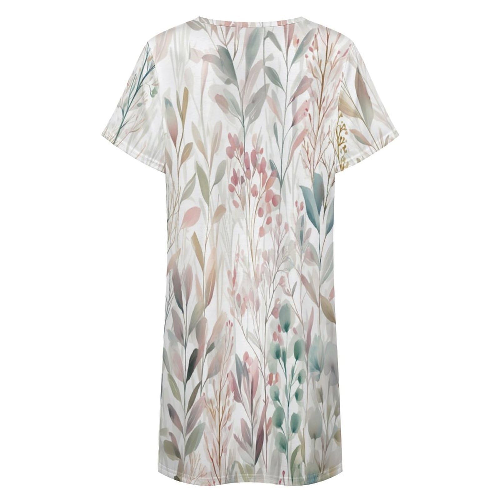 Camisones De Mujer - Hermosas Flores Silvestres Camisón De Manga Corta para Estar En Casa Tallas S-3Xl Holgado Largo Suave para El Verano.
