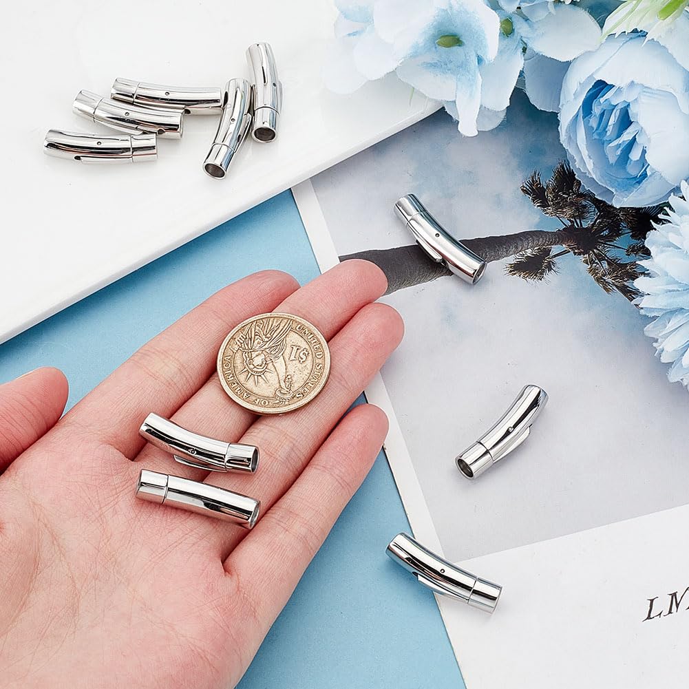 6Pcs Bracelet Clasps 304 Stainless Steel Bayonet Clasps Column Leather Cord Clasps Tube Jewelry Clasps Push Button Necklace Clasps Diy Jewelry Making