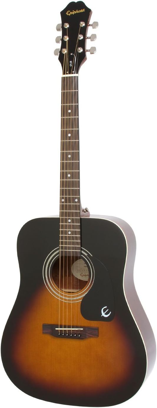 Epiphone DR-100 Dreadnaught Acoustic Guitar, Vintage Sunburst Finish, Mahogany Body, Select Spruce Top, Rosewood Fingerboard, 25.5 scale