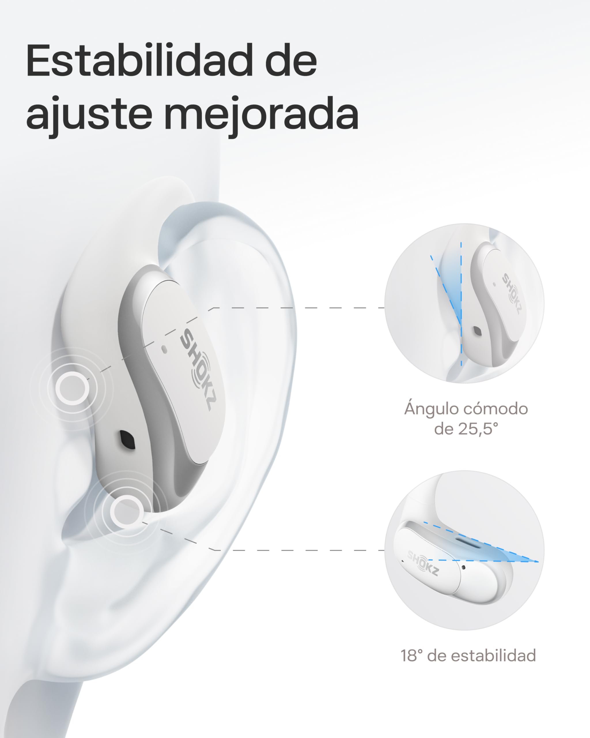 SHOKZ Auriculares Open-Ear OpenFit Air, Bluetooth con Micro, IP54, Blanco | Resistencia al Agua IP54 | 28h de reproducción | Carga rápida | Auriculares Inalámbricos | para Entrenamiento
