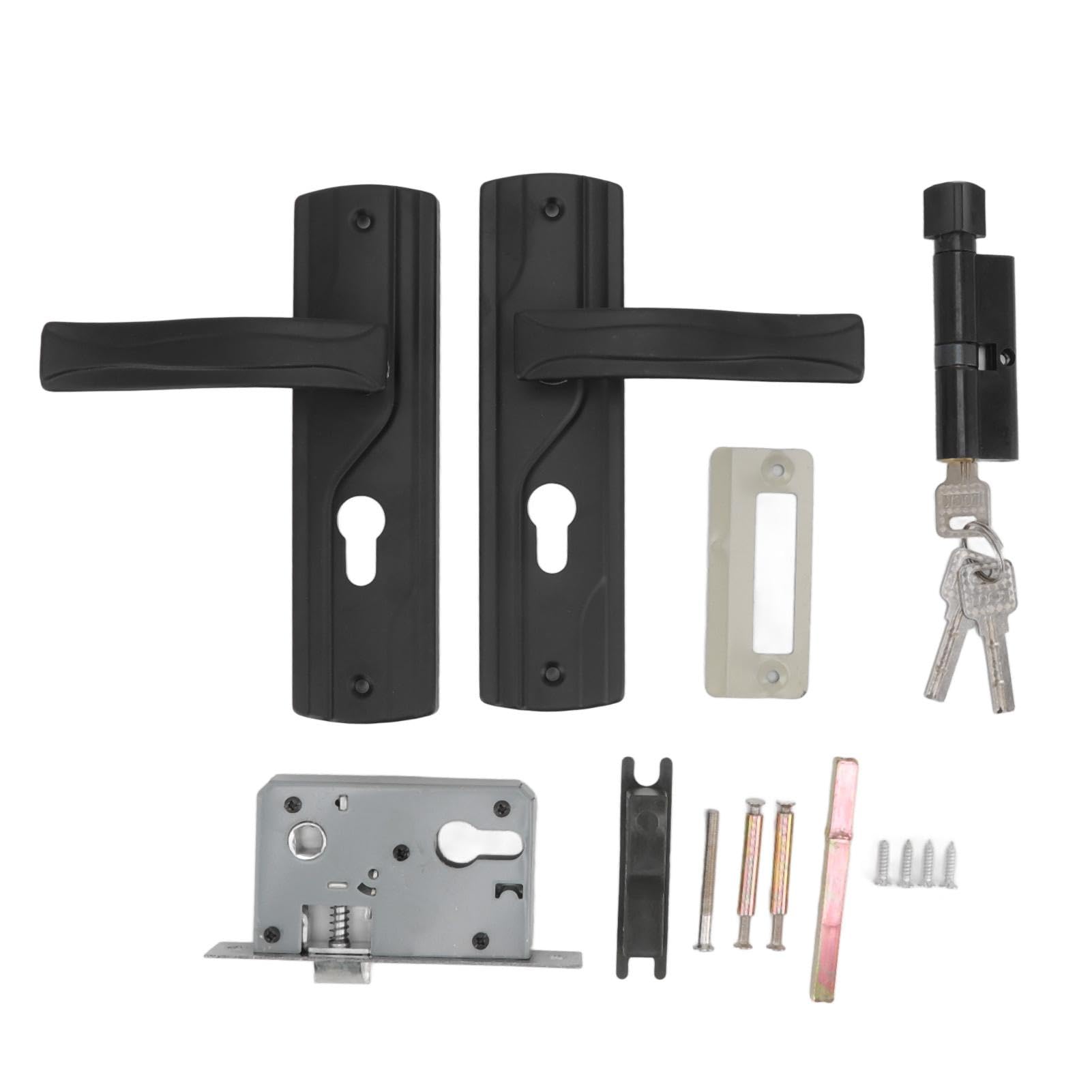 Nikou Cerradura de Manija de Puerta, Manilla Puerta Interior de Acero al Manganeso con Pestillo y Rodamiento Silencioso Universal con Llaves para el Hogar, Dormitorio, Color Negro