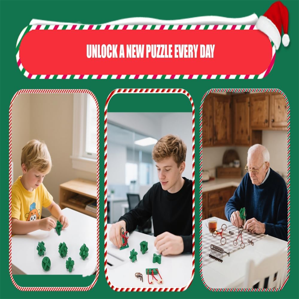Advent Calendar 2026 for Boys Adults & Kids - Brain Teaser Christmas Countdown Calendar Gift Box with 24 Brain Teaser Puzzles, 24 Days Metal Difficult Magic Brain Teaser Puzzles Xmas Countdown Calendar Challenge for Adults Teens