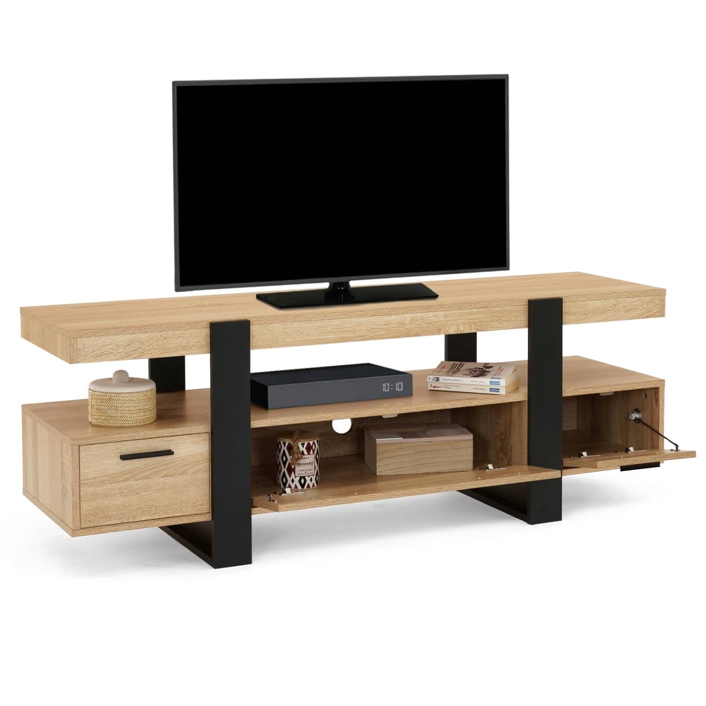 IDMarket Phoenix - Mueble de TV de 140 cm con cajones madera y negro