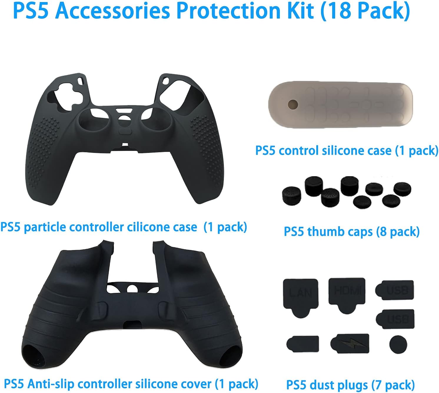 Bibolic PS5 Accessorys Kit - Bundle Accessories for Playstation 5, Controller Charger, Carrying Case, Silicone Case, Thumb Caps, Dust Plugs, Wall Mount Holder Set and More(21 in 1)
