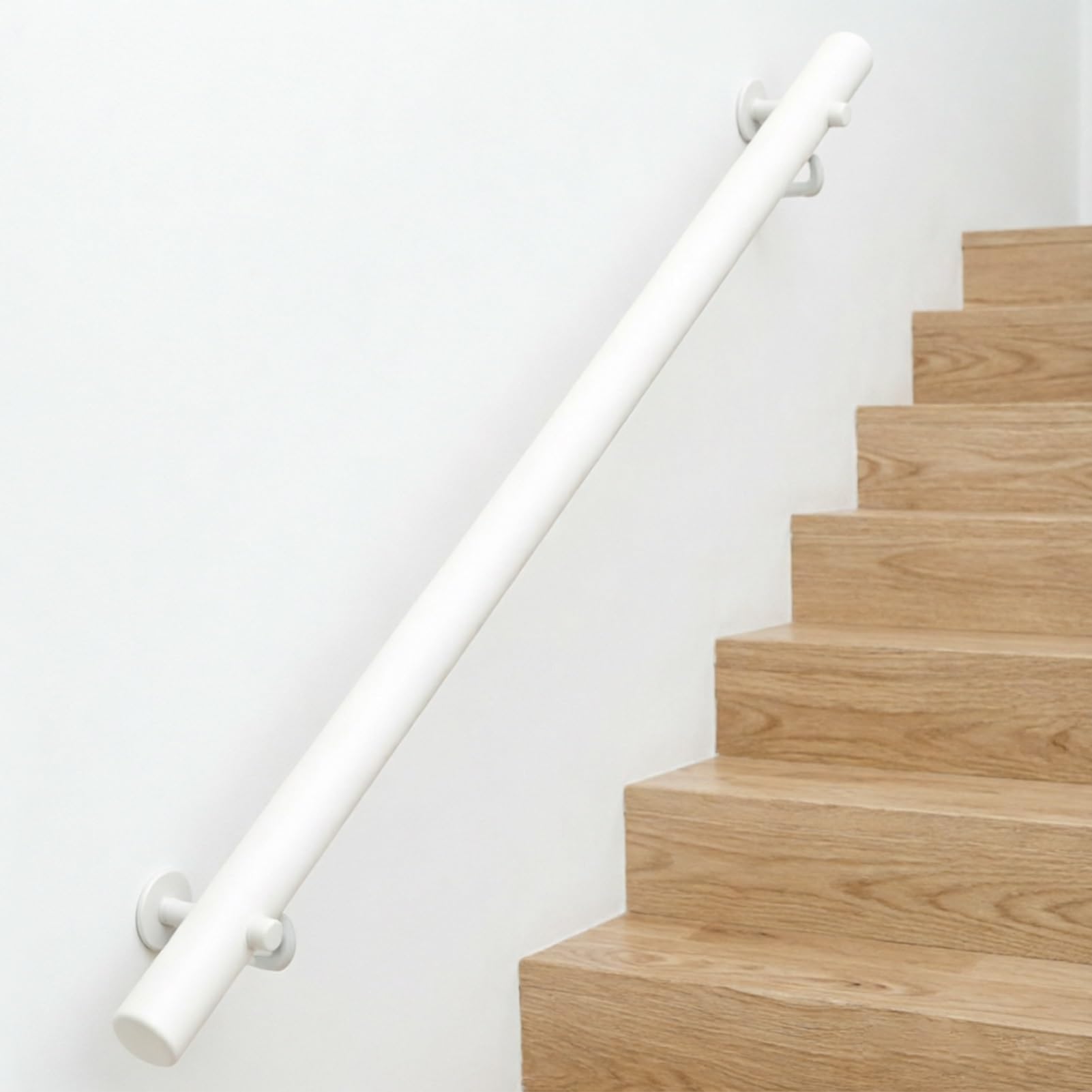 White Wood Stair Railing - Round Non-Slip Step Handrail for Indoor Hallways - Wall Mount Stair Banister(9.2ft/280cm)